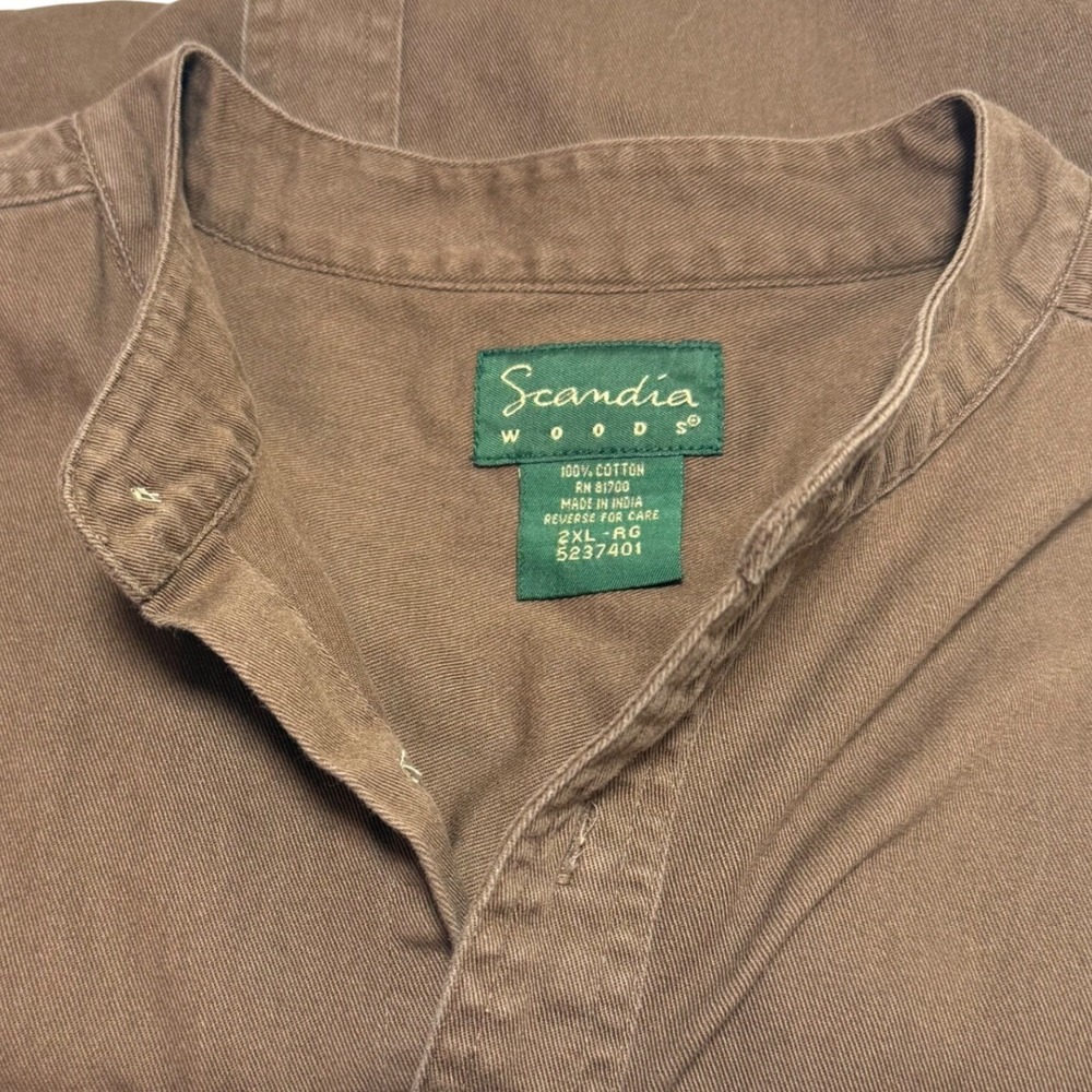 Scandia Woods Shirt 2XL‎ Brown Cotton Banded Mandarin Collar Workwear Vintage - Picture 3 of 6